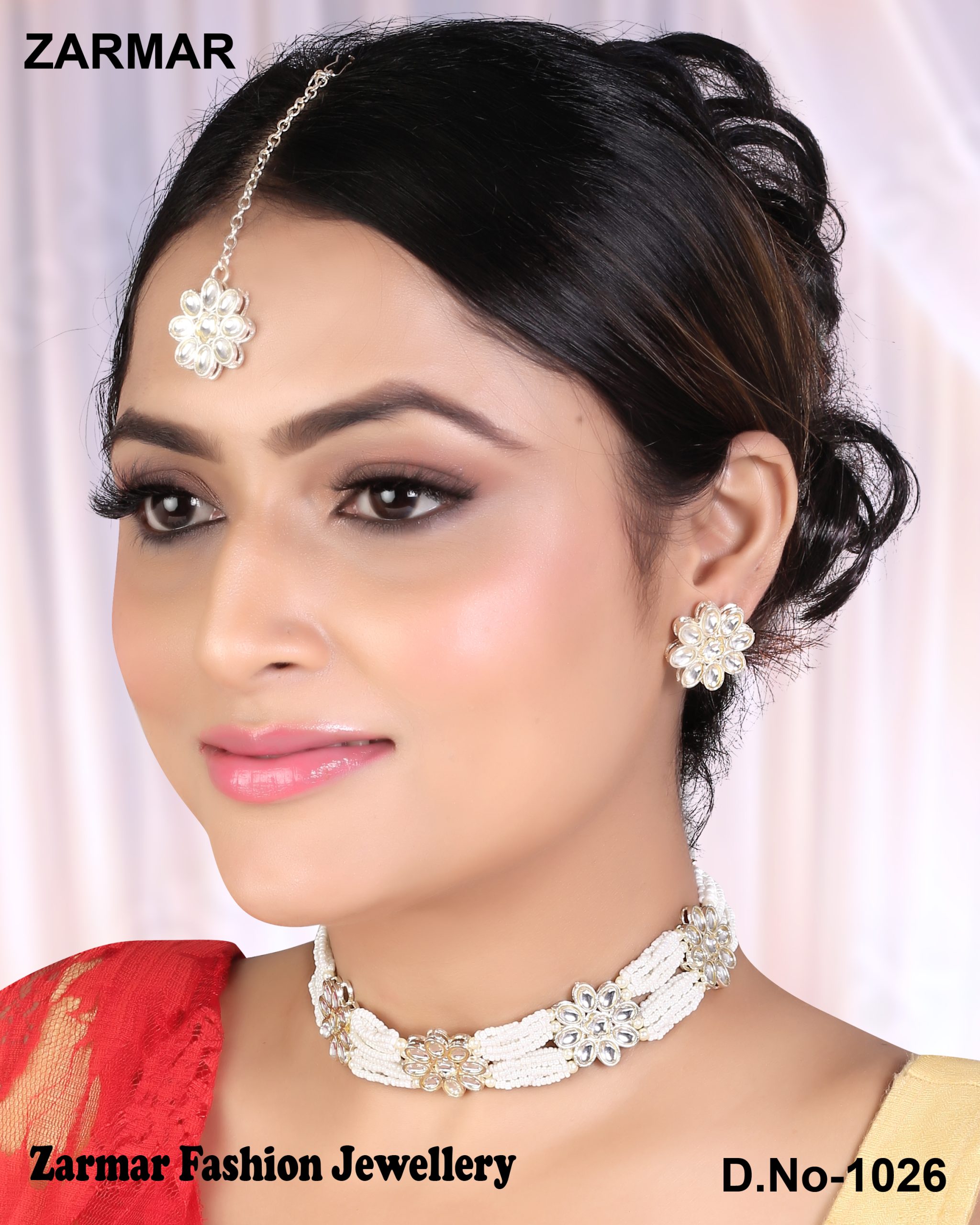 Elegant White Moti Kundan Necklace Set - Image 5