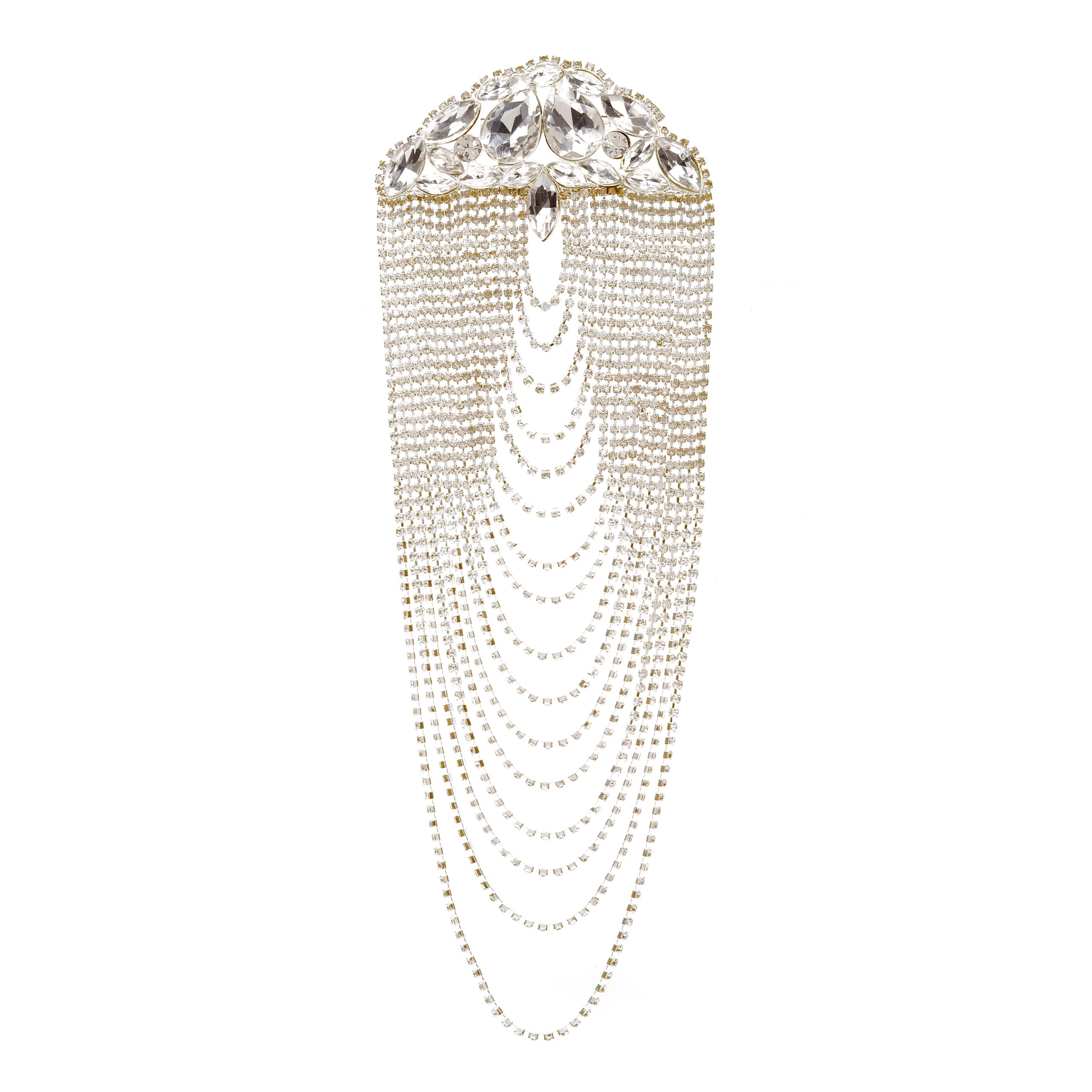 Golden Crystal Pearl Chain Broach Pin - Image 3