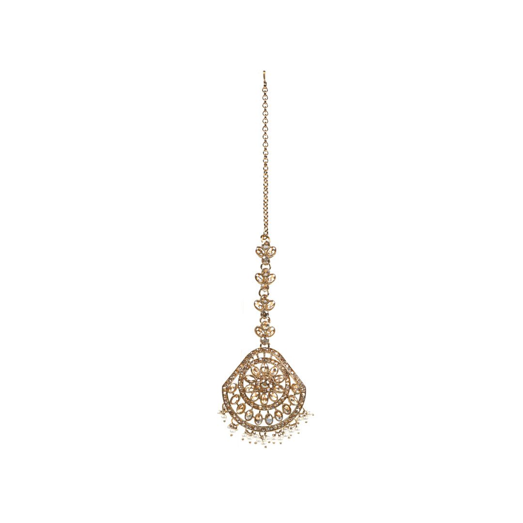 "Zarmar Fashion Handcrafted Antique Mehndi Gold Plated Necklace Set | Traditional Ethnic Jewelry with Golden Rivoli Stones" - Image 4