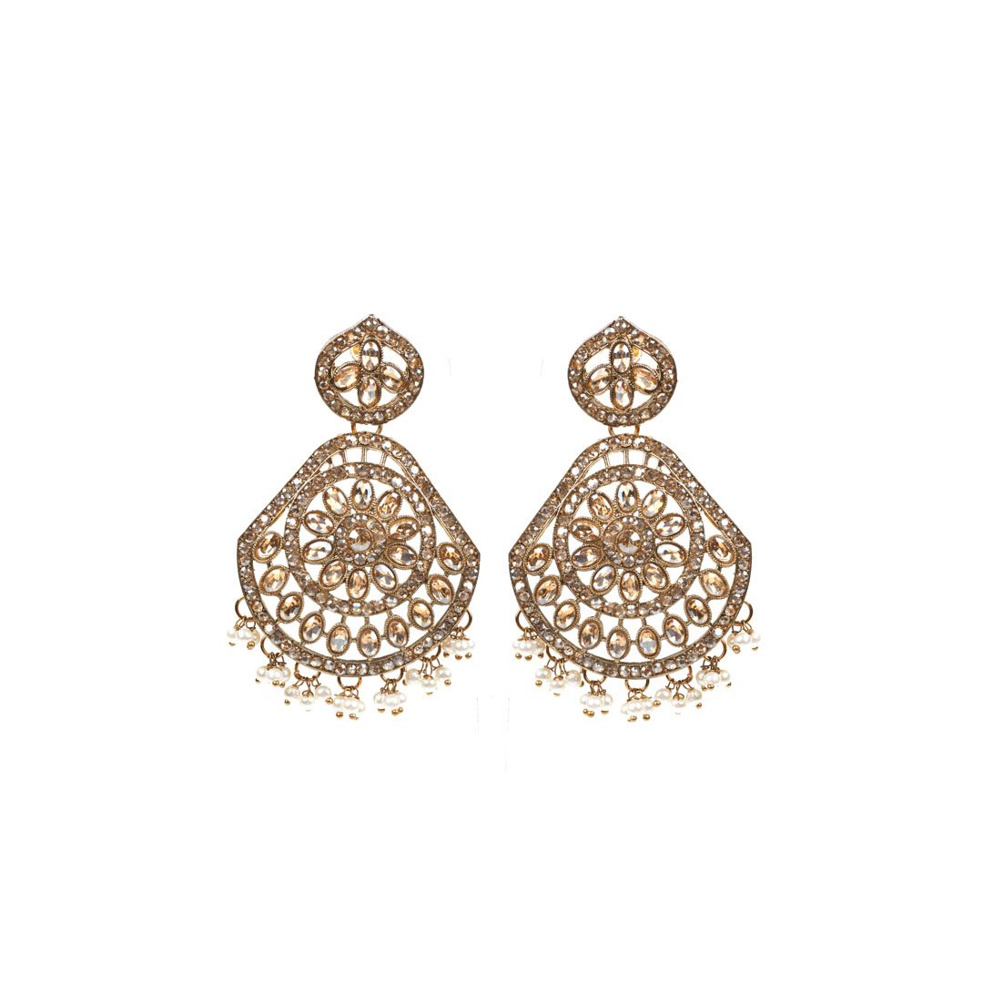 "Zarmar Fashion Handcrafted Antique Mehndi Gold Plated Necklace Set | Traditional Ethnic Jewelry with Golden Rivoli Stones" - Image 5